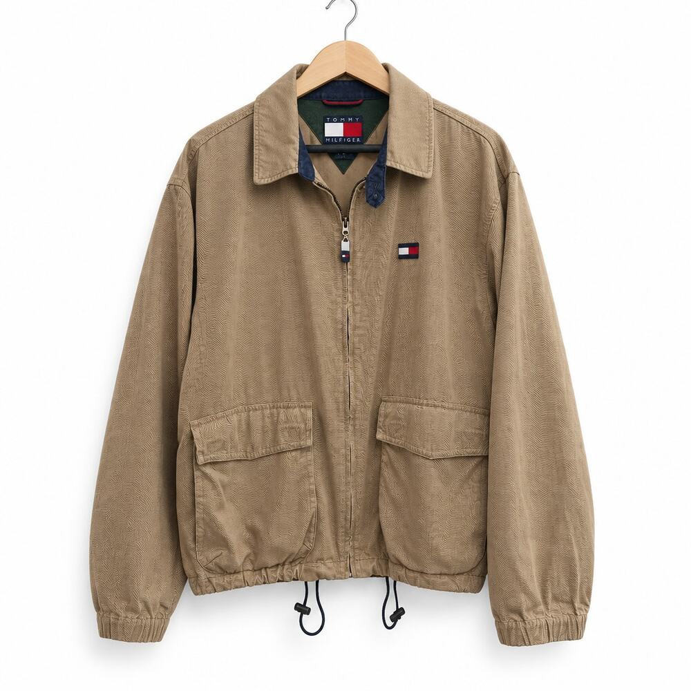 Vintage 90s Tommy Hilfiger Corduroy Harrington Jacket Men M Tan Bomber